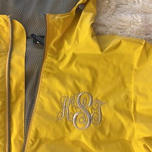 Monogrammed yellow rain jacket (KST)